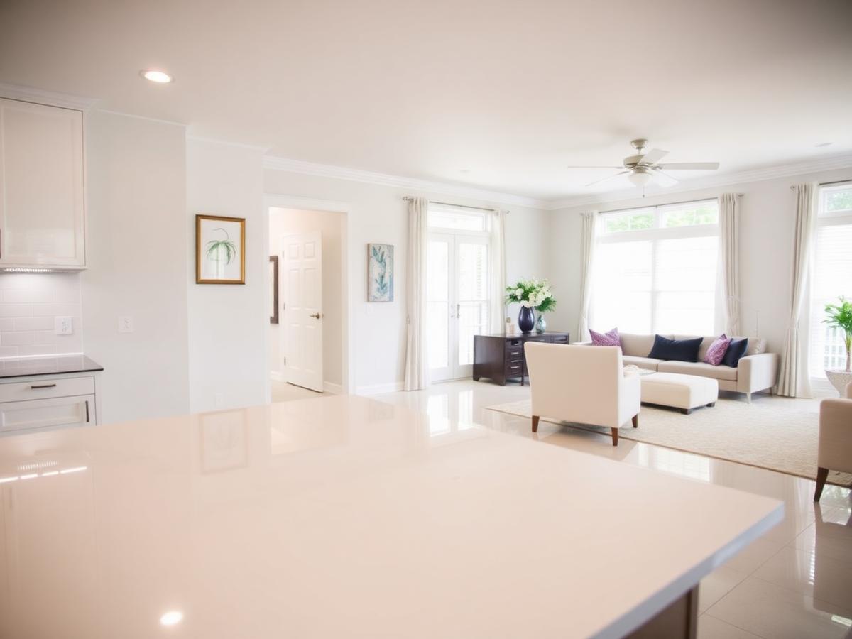 Spotless modern kitchen and living room after a deep clean